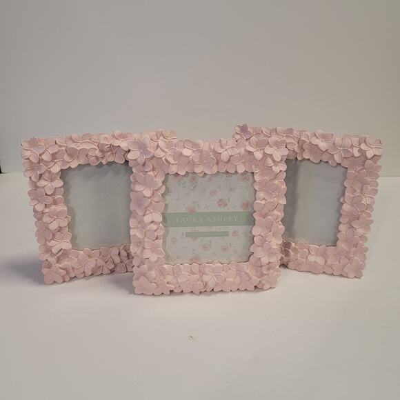 Laura Ashley Pink Picture Frames (3) Textured Resin Floral 4 X 4 Baby Shower - Picture 2 of 8